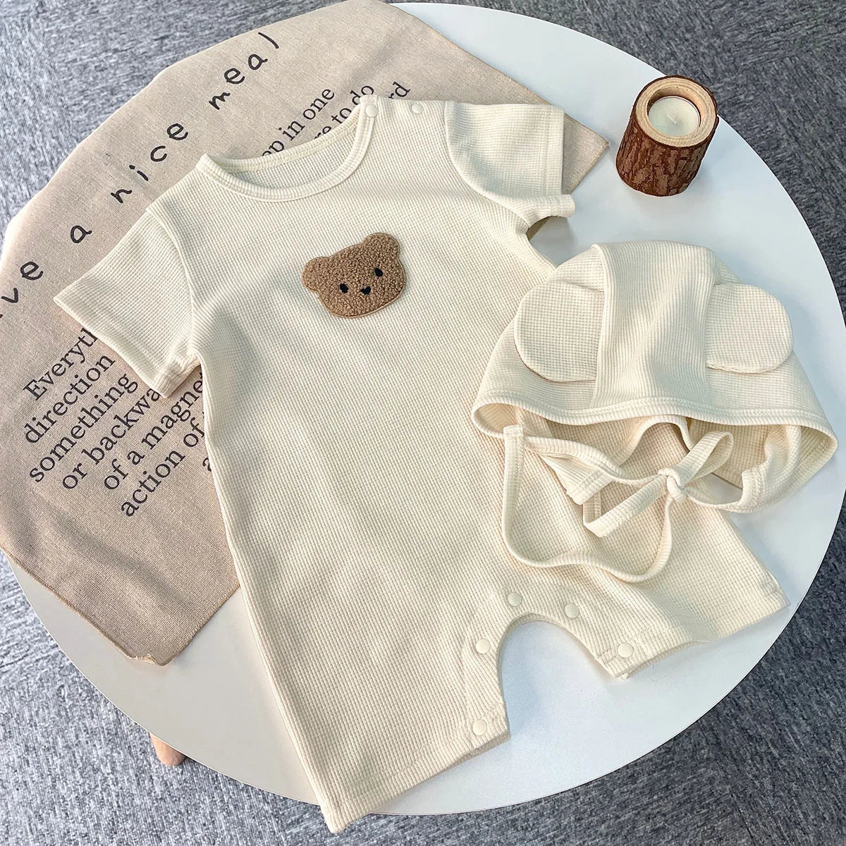 Little Bear Waffle Romper Set