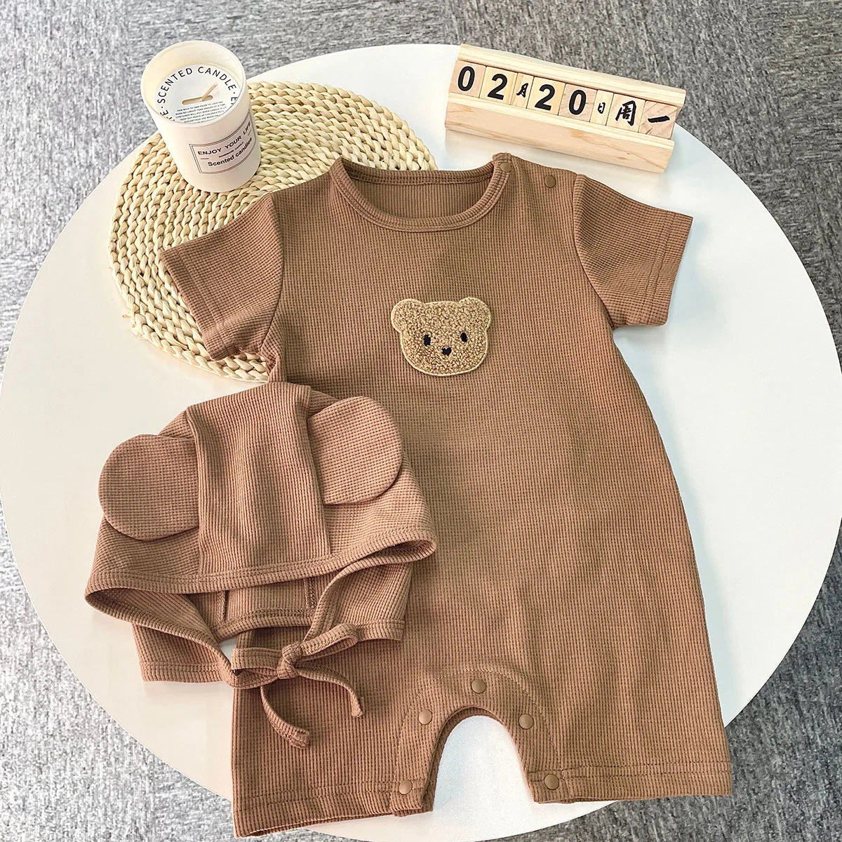 Little Bear Waffle Romper Set