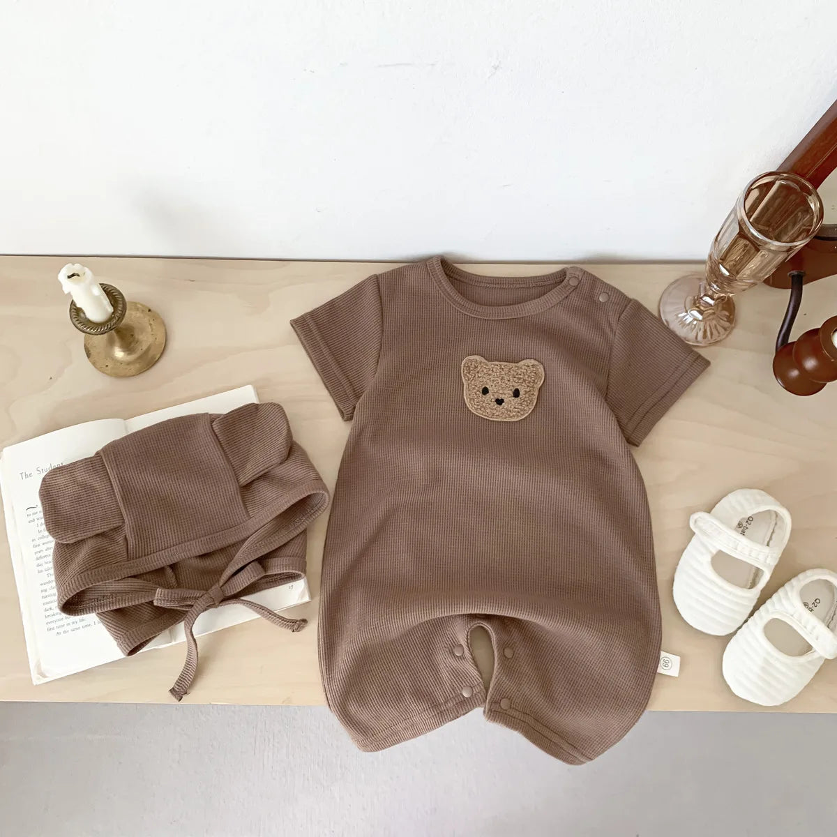 Little Bear Waffle Romper Set
