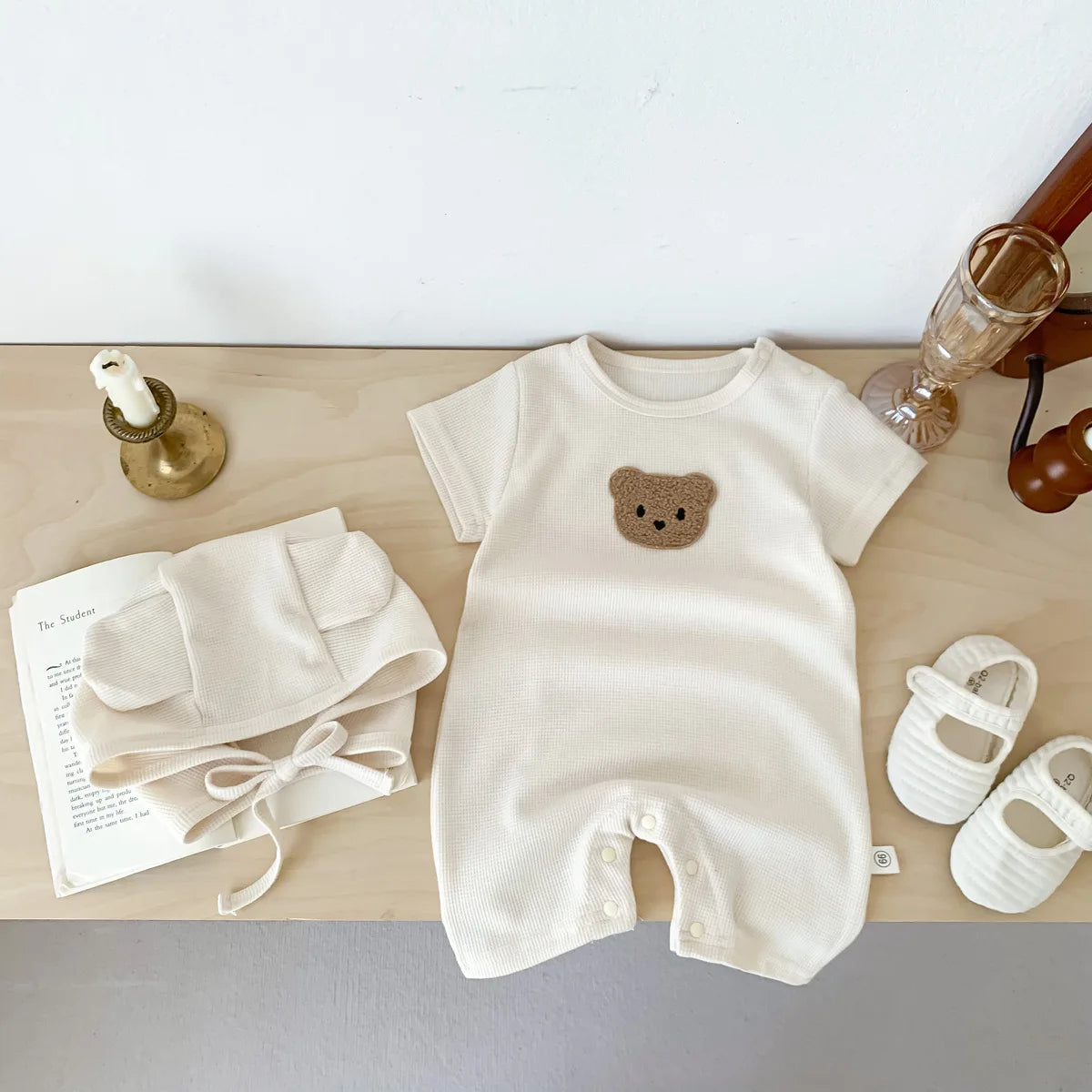 Little Bear Waffle Romper Set