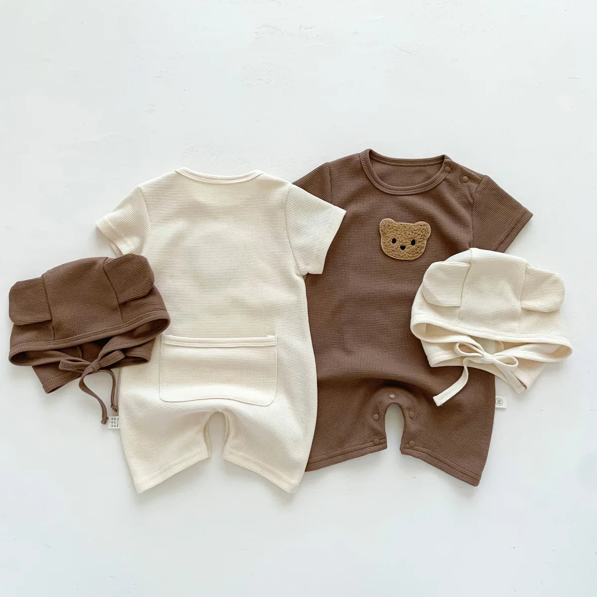Little Bear Waffle Romper Set