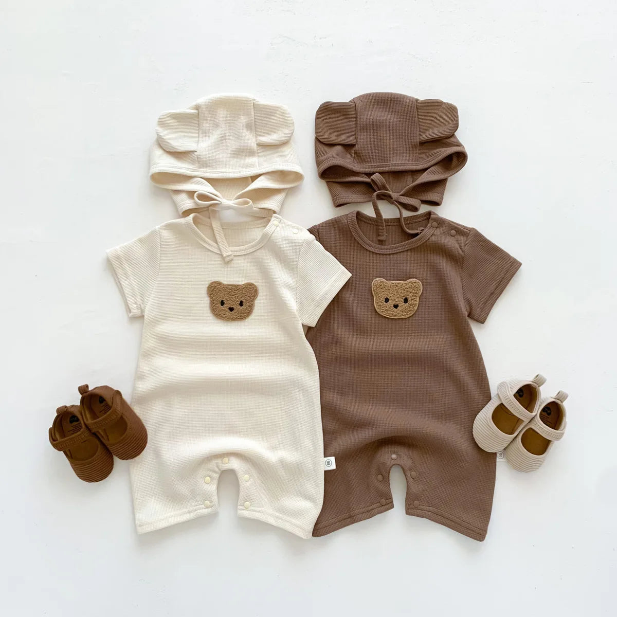 Little Bear Waffle Romper Set
